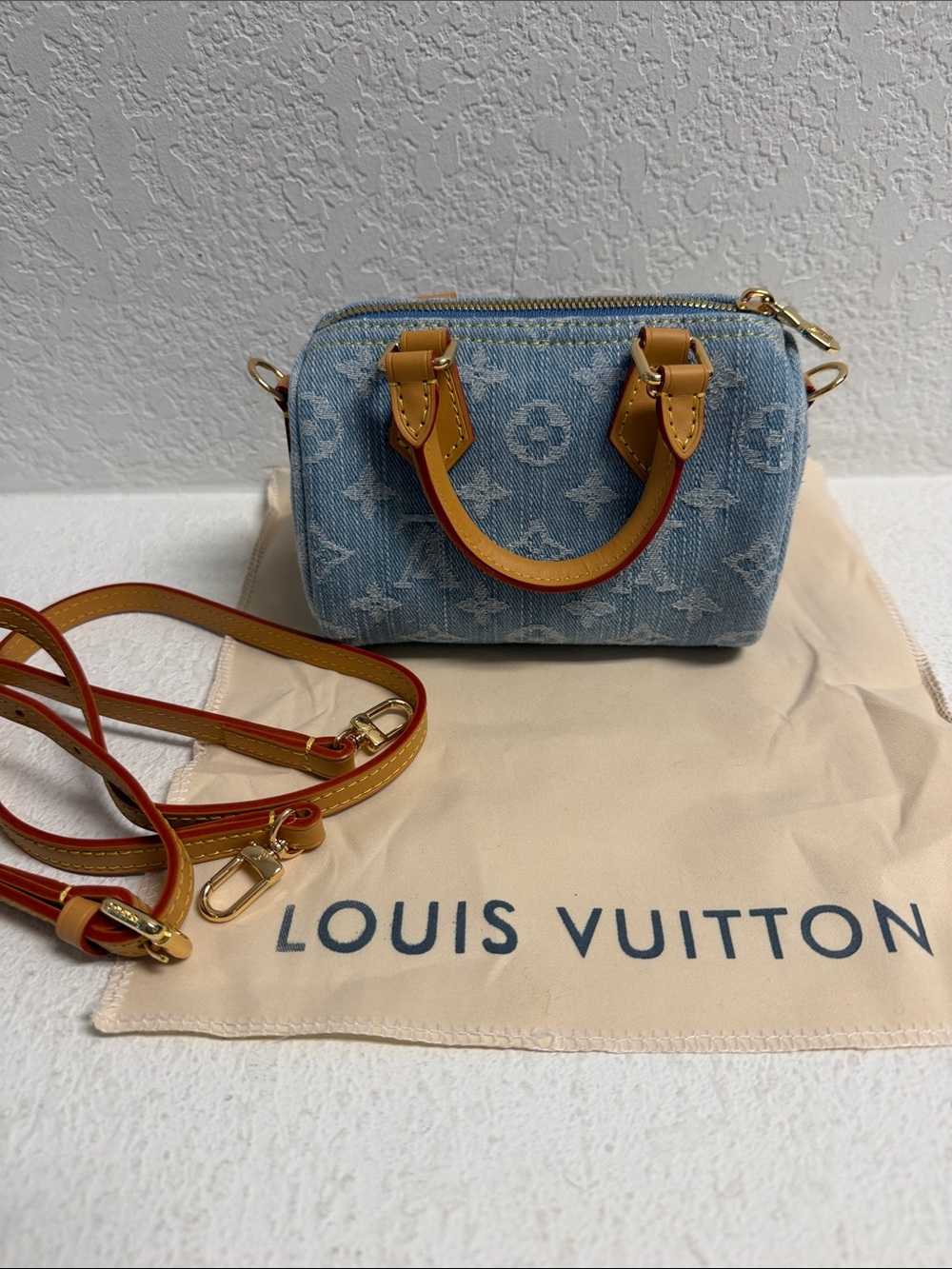 Woman’s Fashion Blue Denim Mini Speedy Crossbody Bag NEW